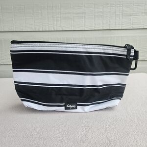 Thirty-One Cool Clip Thermal Snack Lunch Bag Zippered Bag Ribbon Stripe Black